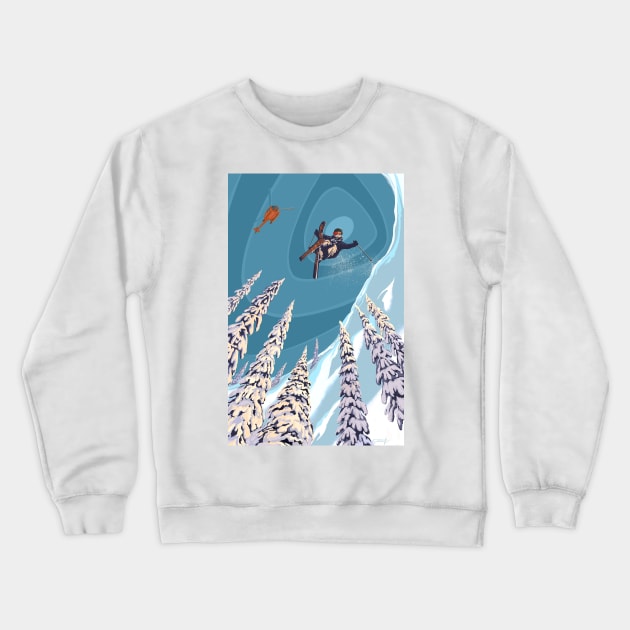 retro ski jumper heli ski poster art Crewneck Sweatshirt by SFDesignstudio